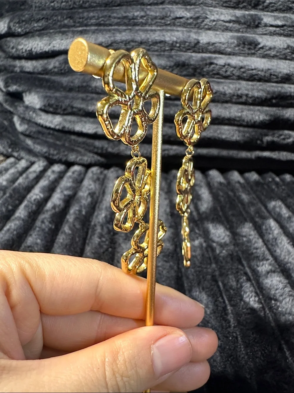 Kenneth Jay Lane Gold Floral Triple-Drop Earrings - Picture 7 of 8